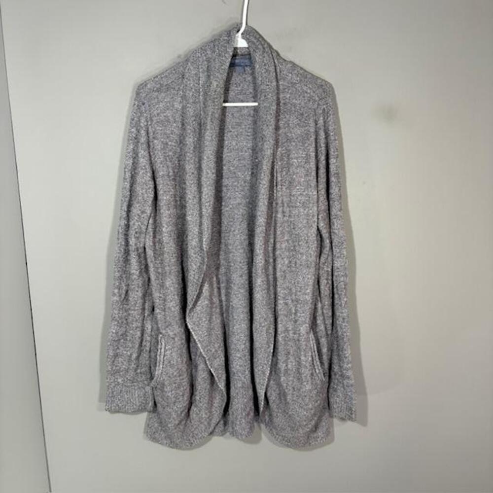 Barefoot Dreams Cardigan Sweater Womens L/XL Gray Cozychic Lite Nylon Rayon Knit